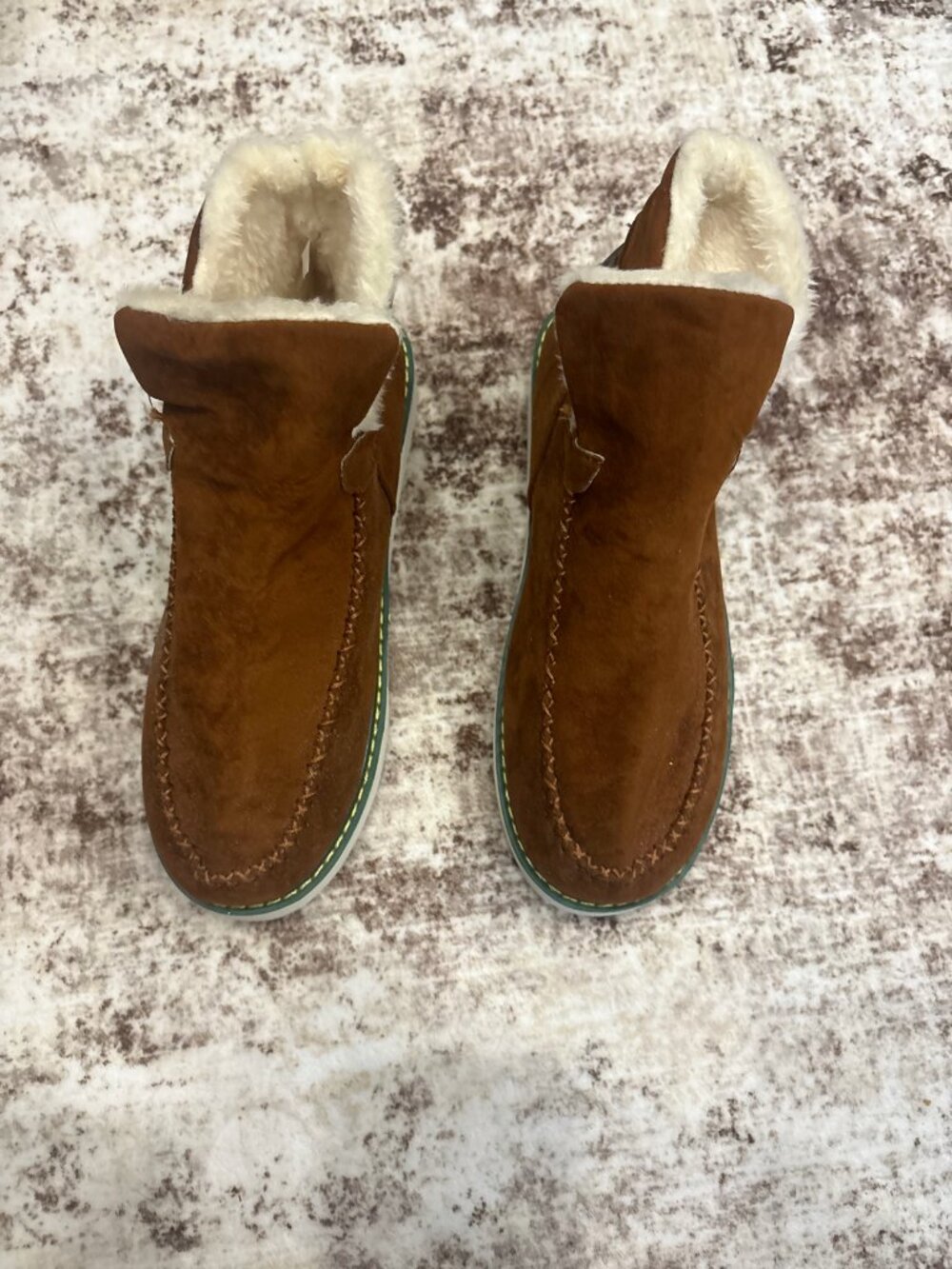 Chestnut Suede Fleece Lined Moc Toe Ankle Boots Booties (Size 7) - NWOT